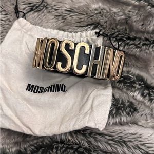 Moschino Gold Logo Buckle Leather Belt - 42